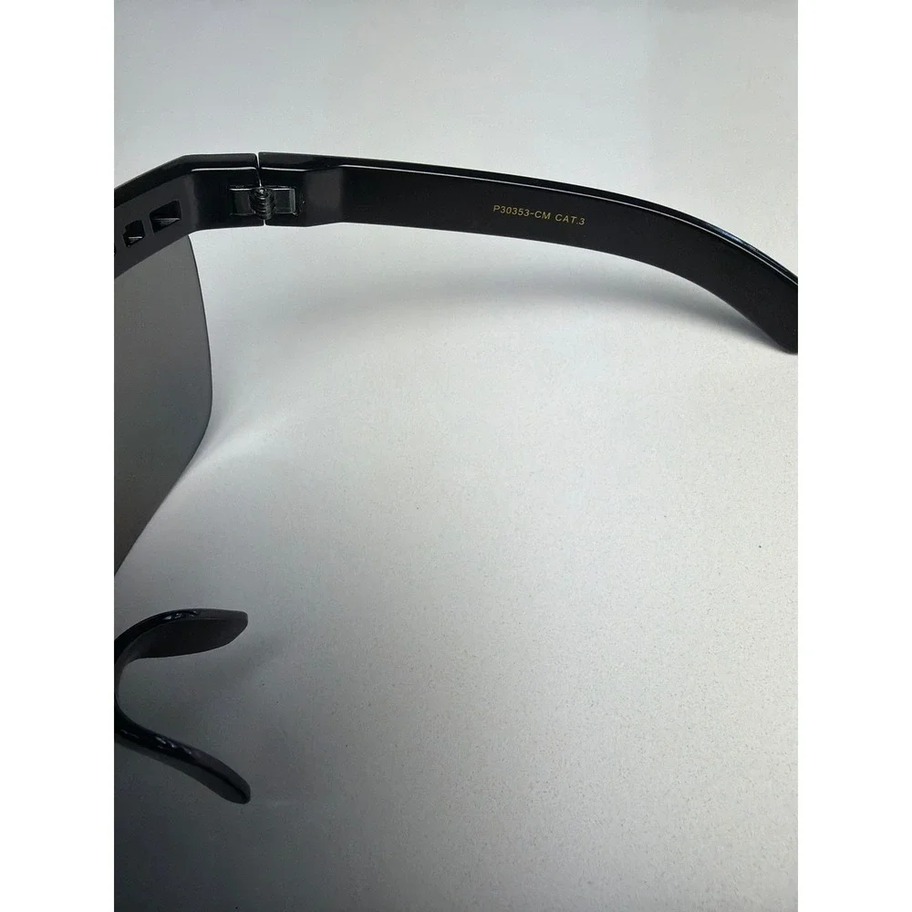 Luxe P30353-CM Shield Sunglasses Black Silver Mirror Oversized Visor Shades
